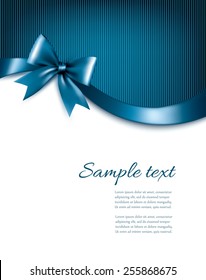 Background with blue bow and ribbon. Vector.