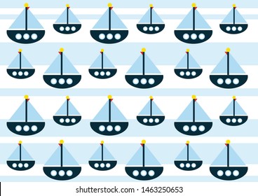 background with blue cartoon boats, pattern