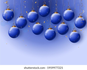 Background with blue Christmas balls and glitter