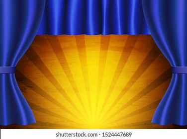 Background with blue circus curtain. Design for presentation, concert, show. Vector illustration