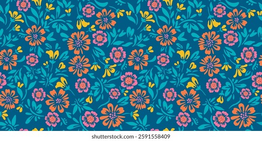 Background blue color and pattern of flowers. Stylish background of buds and petals, seamless pattern for print.