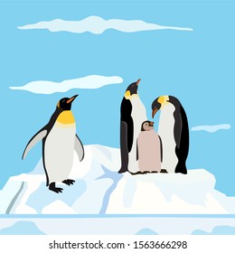 background in blue colors, penguins on the iceberg