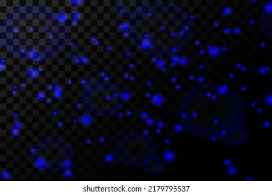 Background of blue dust particles with light and explosion of stars on a transparent background. Vector illustration