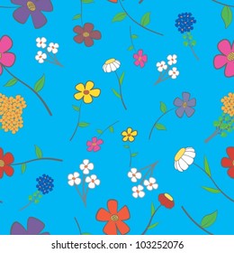 Background - blue floral seamless with a variety of flowers