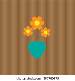 Background, blue flower vases. And orange flowers. Vector
