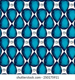 Background with blue gemstones seamless pattern. Vector
