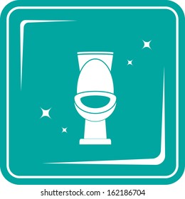 background with blue icon with shiny white toilet