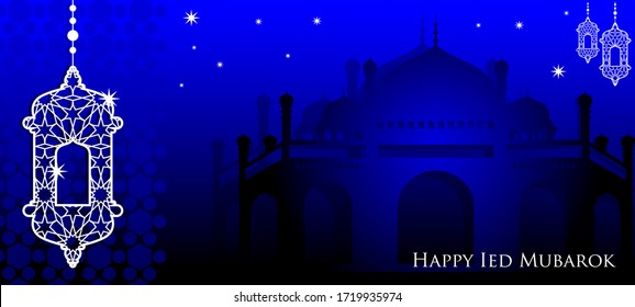 Background blue islamic vector. Happy ied background