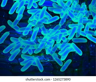 Background blue lactobacillus, bifidobacteria, probiotic, prebiotic. Infographics. Vector illustration on isolated background.