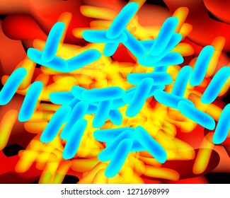 Background blue lactobacillus, bifidobacteria, probiotic, prebiotic. Infographics. Vector illustration on isolated background.