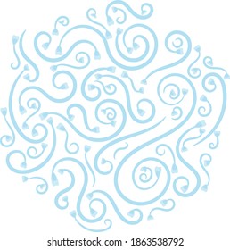 background of blue lines curls with heart-shaped tips