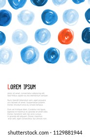 Background with blue and orange circles in minimalistic style. Design template with place for your text