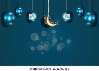 Hintergrund blau Ramadan Kareem Hintergrund mit leuchtenden Laternen und Halbmond