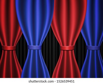 Background with blue and red curtain. Vector illustration