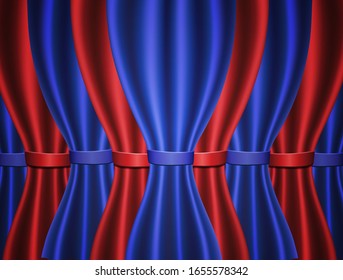 Background with blue and red curtain. Vector illustration