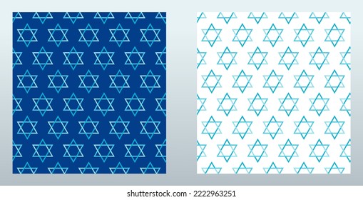 Background Blue seamless patterns set with traditional jewish stars for Happy Hanukkah holiday celebration vector design