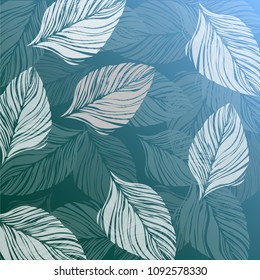 Background blue sky and green color leaf pattern design illustration wallpaper