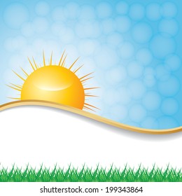 Background with a blue sky, and green grass.