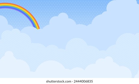 background of blue sky with rainbow and clouds