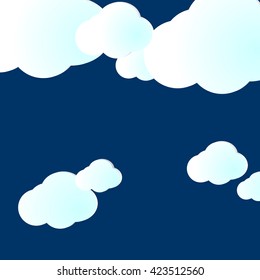 Background with blue sky and white fluffy clouds, vector illustration