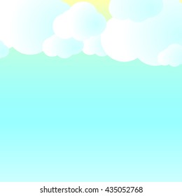 Background with blue sky and white fluffy clouds, vector illustration