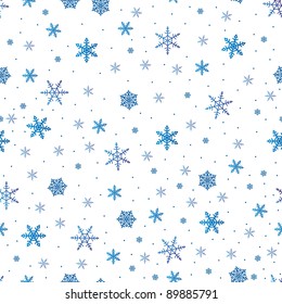 background with blue snowflakes on white, seamless