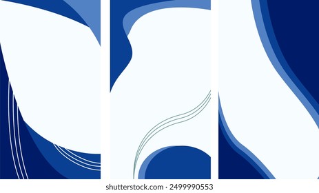 background, in blue. with a theme of waves and sinuous lines