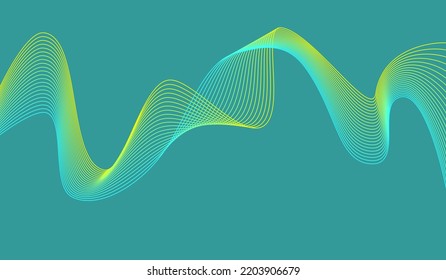 Background Blue Turquoise Yellow wave lines. Flowing waves design Abstract digital equalizer sound wave. Flow. Line Vector illustration for tech futuristic innovation concept background Graphic design