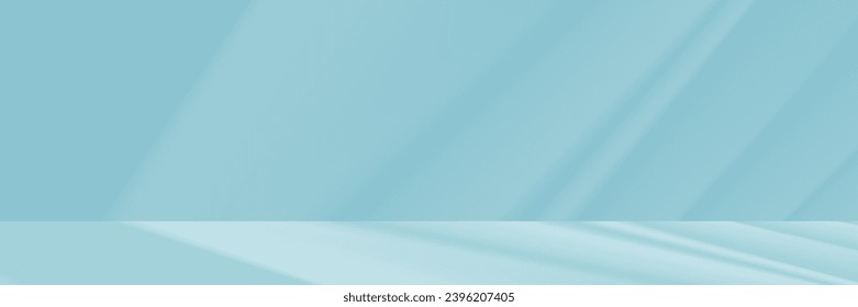Background Blue Wall Studio with Shadow and Light Reflection Surface Texture,Vector Spring Backdrop Empty Room with Podium Display and Top Shelf Bar for Product,Template Banner for Summer collection