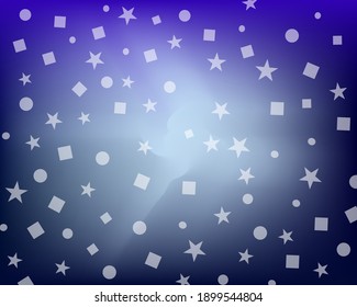 Background. Blue wall with white squares, stars, circles. Magic colorful vector template with blur. A bright sample for web design with a place for your text.