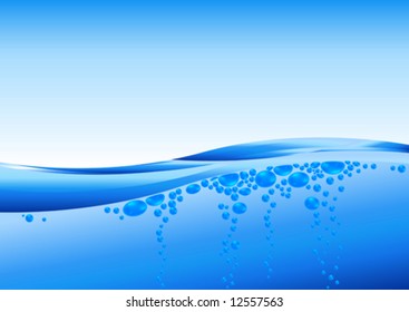 Background Blue Wave and water bubbles.