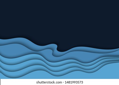 Background with blue waves. Abstract wavy blue paper background.