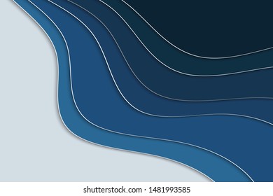 Background with blue waves. Abstract wavy blue paper background.