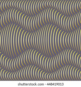 Background of blue waves of bulk gold. The distortion of space. Curved lines.