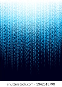 Background with blue wavy falling lines. Abstract blue background with lines of falling water. Cover Design template for the presentation, brochure, web, banner, catalog, poster, magazine - Vector