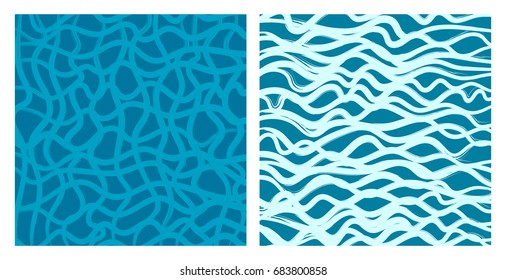 Background blue wavy strokes. Hand drawn lines. Vector