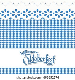 background with blue and white checkered pattern and text Welcome to the Oktoberfest 2017 (in german)