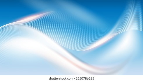 The background in blue and white tones features natural and flowing lines and curves. The lines are fine and arranged horizontally, creating a sense of movement and freshness.