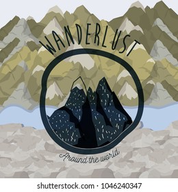 background blur mountains scenary with wanderlust logo rocky mountains