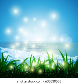 Background of blurred beach and sea waves