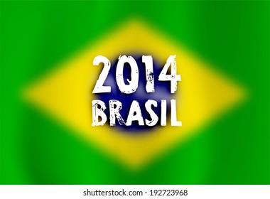 Background with Blurred Brasil Flag, 2014 Brasil Lettering. Brasilia Colors Design.