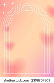 Background with blurred red hearts. Romantic poster with a linear delicate frame. Template for congratulations on Valentine Day