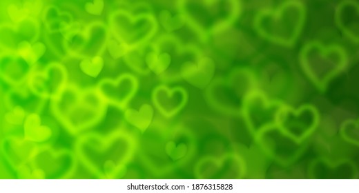 Background of blurry hearts in green colors. Valentine's day illustration