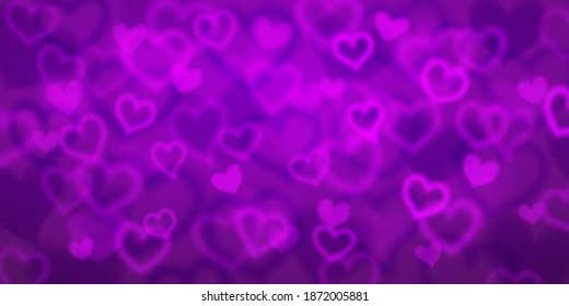 Background of blurry hearts in purple colors. Valentine's day illustration