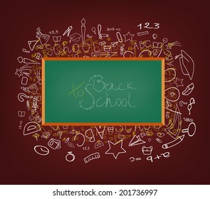 background with board  education icons