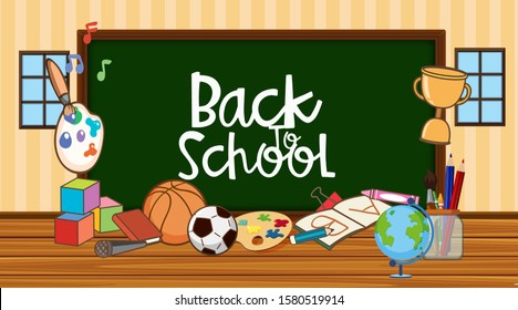 Antecedentes con artículos de mesa y escolares en la ilustración en aula