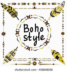 background in Boho style with feathers and arrows