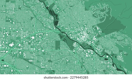 Background Boise map, Idaho, green city poster. Vector map with roads and water. Widescreen proportion, digital flat design roadmap.