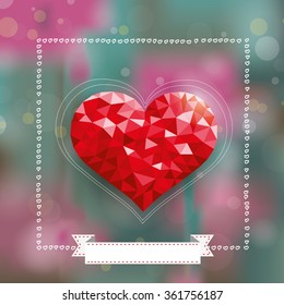 Background bokeh design with low poly heart. Eps 10 vector file.