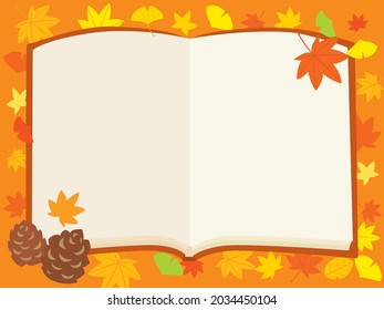 Background of the book on autumn colored leaves. This is an illustration of autumn of reading.